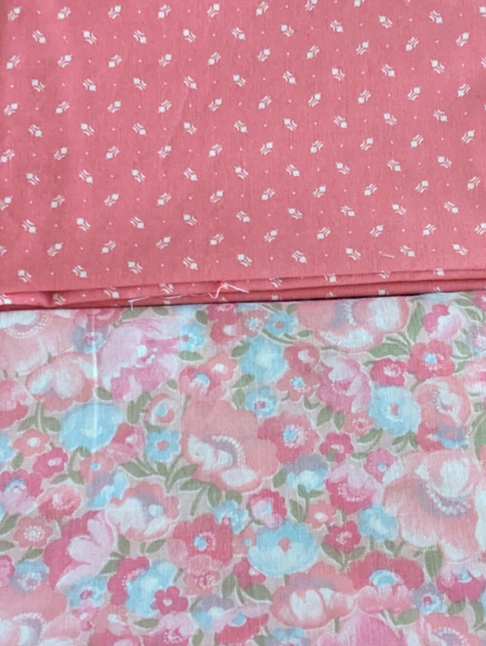 Coordinated Pink-Tone Cotton Fabric Remnants - 2 Pcs - Unused - Total 59" Length